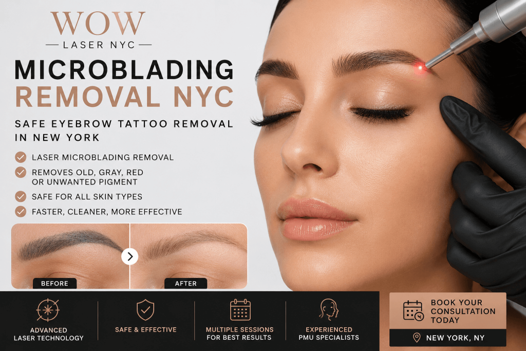 Laser microblading removal NYC before and after eyebrow tattoo fading results